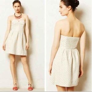 Anthropologie x Moulinette Soeurs Ivory Champagne Polka Dot Mini Dress